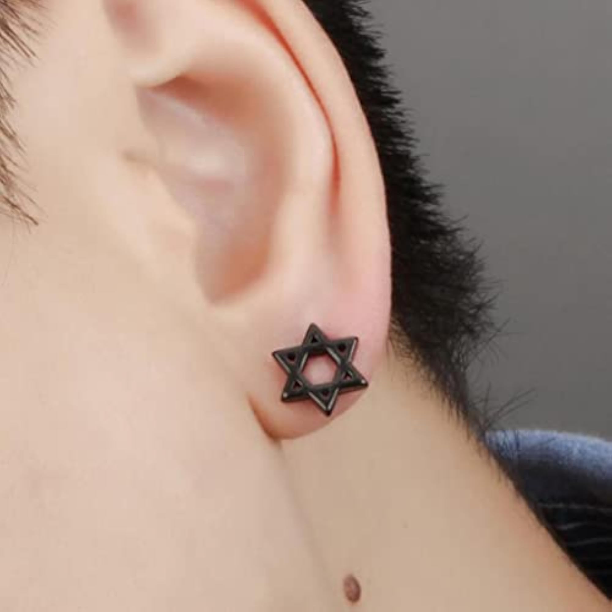 Star of David Stainless Steel Ear Stud Earrings, Silver