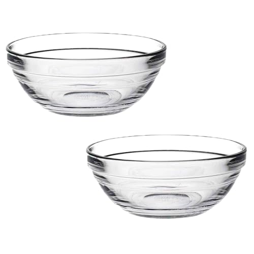 Acan Tradineur - Pack de 2 Cuencos Redondos de Vidrio, Modelo LYS, Bol para Mezclar, Servir Ensalada, Aperitivos, apilable, Apto para microondas y lavavajillas, Cocina - 17 x 7 cm