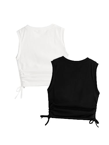 Milumia Girl's 2 Pack Ruched Knot Side Round Neck Sleeveless Basic Crop Tank Tops2