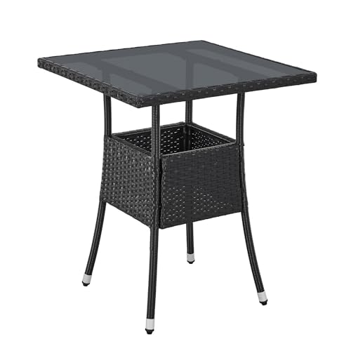 Juskys Table de Jardin Yoro en polyrotin résistant aux intempéries - Table de Balcon carrée 60x60 cm - Table d'appoint en rotin à Plateau en Verre - Petite...