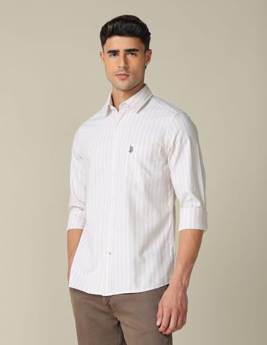 Image of U.S. Polo ASSN. Striped Regular Fit Shirt for Men - 100% Cotton, Breathable & Comfortable, Full Sleeves Casual Shirt for Men