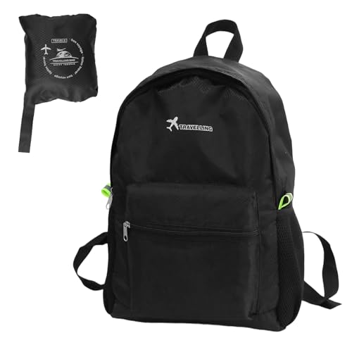 Fyrdm Mochila Plegable Ultraligera 15L, Negro Mochilas de Senderismo Impermeable, Mochilas Ultra Ligeras Plegables, Ligero y Portátil, para Viajes al Aire Libre, Camping, Ciclismo, Senderismo, Correr