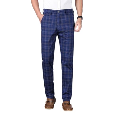 Plaid Pants Men Classic Business Cotton Casual Full Length Formal Long Trousers Male