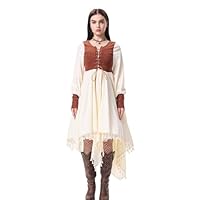 Générique Deguisement Halloween Femme Médiéval Déguisement Adulte Maxi Robe Victorienne Gothique Cosplay Vampire Sorcière Reine Costume avec Accessoires pour Toussaint Carnaval Drame Fête, Marron, S