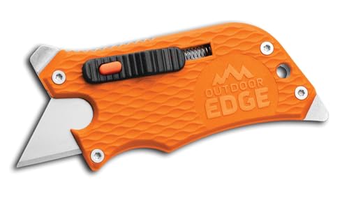 Outdoor Edge SlideWinder - Utility Knife Multi Tool with Standard Interchangeable Razor Blade, Screwdriver, Bottle Opener, Pocket Clip, and Locking Auto Retractable Blade (Orange)