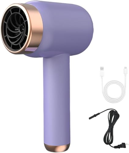 Cordless Hair Dryer Battery Hair Dryer for Women Rechargeable Blow Dryer Rechargeable Hair Dryer with USB Charging Hot Cold Wind Wireless Hair Dryers with Battery for Travel Camping Use (Purple)