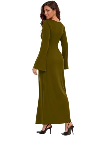Sipaya Maxi Bodycon Dresses for Women Wedding Guest Formal Business Casual Long Sleeve Cocktail Outfits Midi Fall Fashion Winter Clothing Funeral Olive Green L - image 5