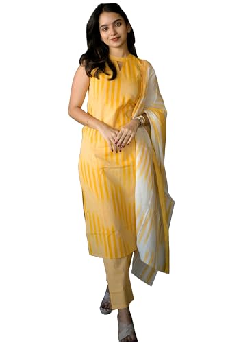 Image of ANNI DESIGNER Women Cotton Blend Kurta with Pant & Dupatta