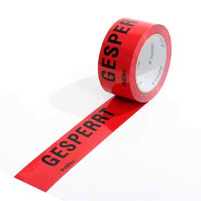 ISO Kennzeichnungsband, 50mm breitx66lfm, 52µ, PP-Band, rot, mit Aufdruck"Gesperrt", nach DIN EN 9001, Acrylatkl, 120 Rollen