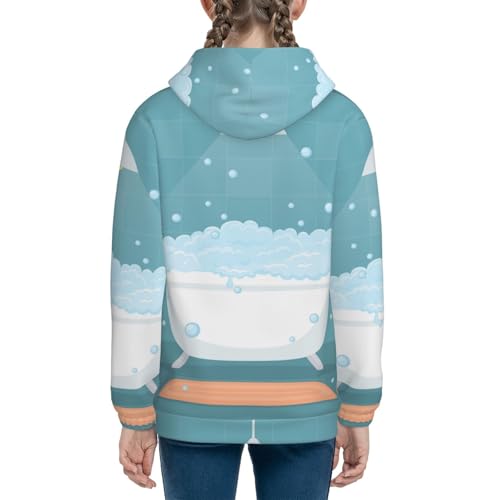 Bathtub with Soap Bubbles Kids Pullover Hoodies Boys Sweatshirts Girls Athletic Clothes with Pocket4
