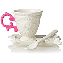 I-Wares Porcelain 3 Piece Coffee Cup & Saucer Set Color Fuchsia