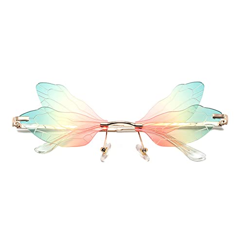 Image of Dragonfly Rimless Sunglasses Wing Shaped Butterfly Fairy Shades Glasses Fashion Party Sunglasses for Women Men