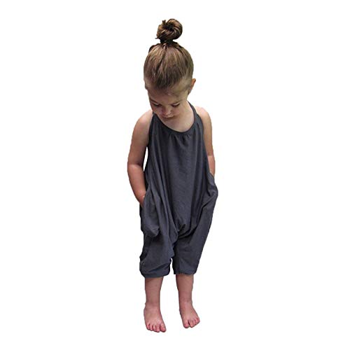 Overmal Baby Jumpsuit with Pockets,Summer Casual Harem Rompers Kids One Piece Cute Strap Toddler Pants Backless Outfits