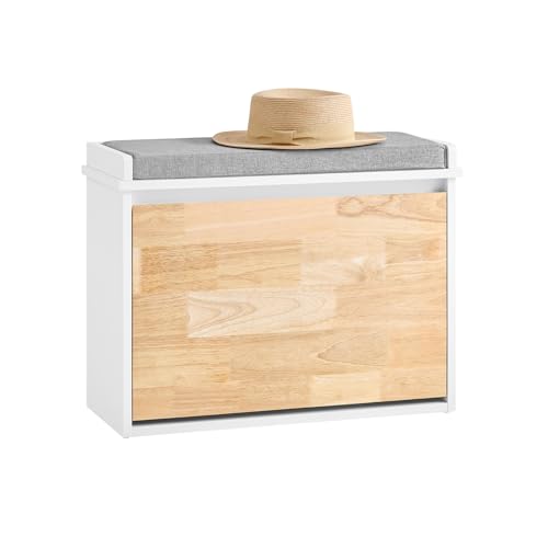SoBuy Banco Zapatero baúl con 1 Hoja abatible y 1 cojín, para Entrada, Pasillo, Dormitorio y salón, L61xP26xH47 cm FSR179-K-WN ES
