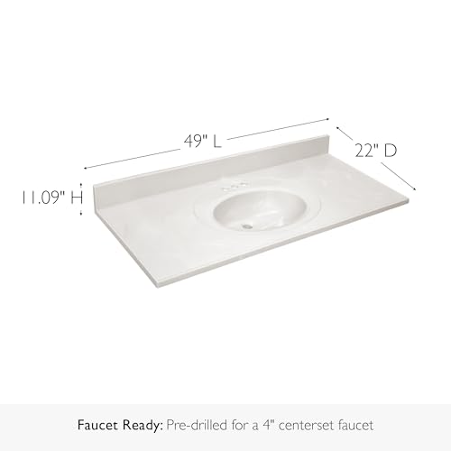 Image of Design House Cultured Marble Vanity Top, 49 in W x 22 in D, Integrated 4 in Centerset Oval Sink & Backsplash, Ivory Swirl, 586347