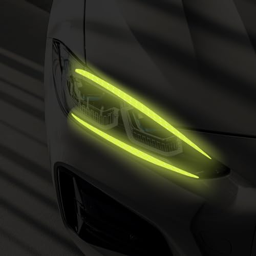 Image of 4 Pcs Reflective Eyeliner Car Decals-2 Pair Super Bright Vinyl Stickers for Headlights, High Reflective Car Headlight Eyelashes Sticker Cute Girl Car Accessory (Green)