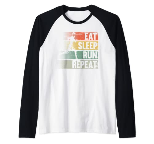 Vintage Retro Eat Sleep Run Repeat Funny Running Runner Gift Maglia con Maniche Raglan