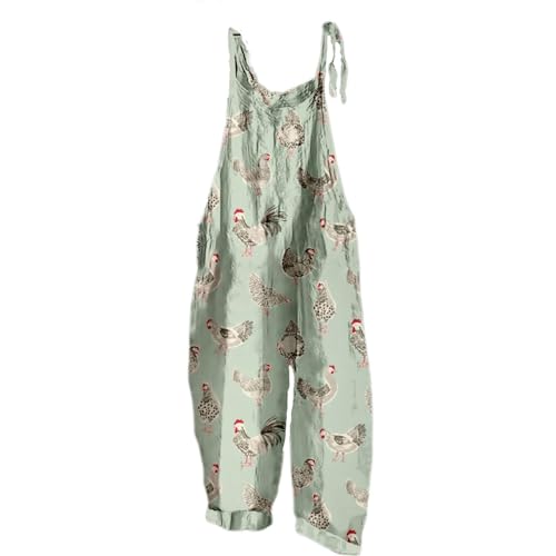 VEPONOIX Summer Jumpsuits for Women 2025 Chicken Print Casual Sleeveless Comfy Loose Bib Overalls(Chicken Y,Medium)