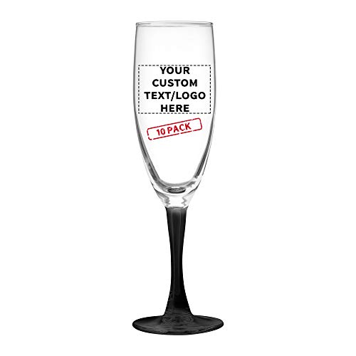 Custom Nuance Champagne Flutes by ARC 5.75 oz. Set of 10, Personalized Bulk Pack - Perfect for Hotel, Bar, Restaurant or Lounge - Black