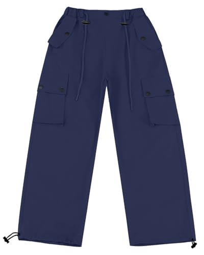 Image of HENGAO Girls Cargo Pants Parachute Casual Jogger Y2K 5-14 Years | Kids Baggy pants Parachute, Drawstring, with Pockets, Elastic High Waist, Loose Trousers Streetwear