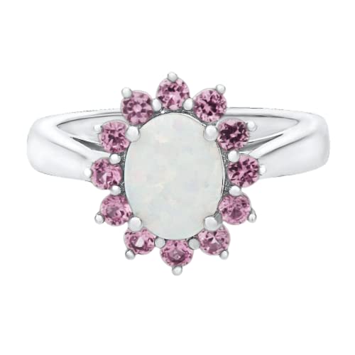 3 CT Oval Cut Lab Created Opal & Lab Created Diamond Halo Anniversary Ring 14K White Gold Finish