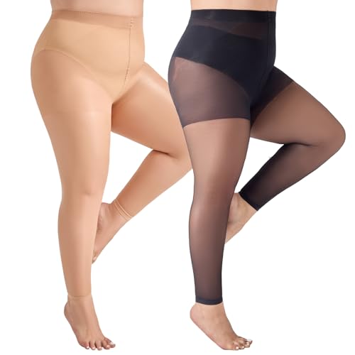 Yilanmy Footles Plus Size Tights for Women Tummy Control Sheer Tights