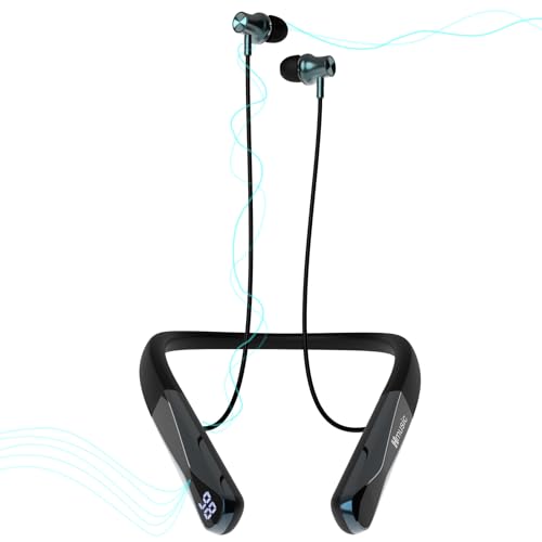 Hmusic H08 Casque Tour de Cou Bluetooth avec Retour Vocal, IPX5 Étanche, Affichage Numérique LED,...