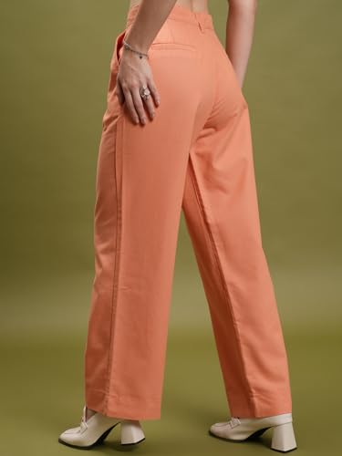 Image of Tokyo Talkies Women's Straight Fit Regular Trousers | Stretchable Trousers| Mid-Rise