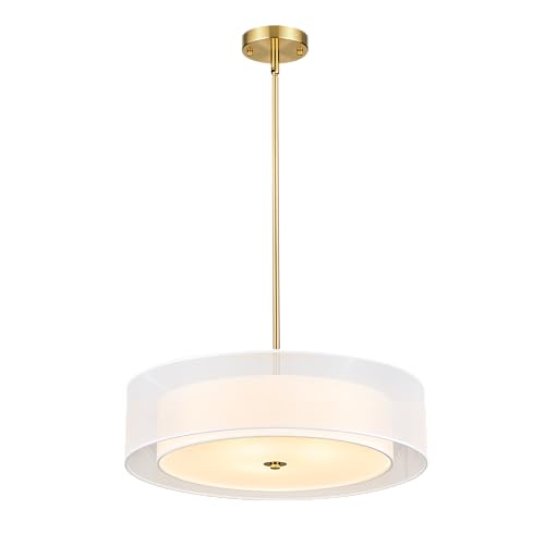 Image of VONLUCE 20.1 inch Drum Chandelier, 3-Light Fabric Modern Ceiling Light Fixture