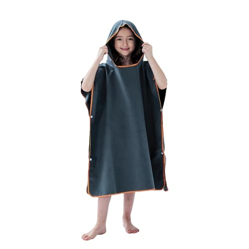 jooeer Surf Poncho Towel for Kids Microfibre Hooded Changing Beach Towel Dress for Boys Girls Pool Swimming Camping Travelling Bathing