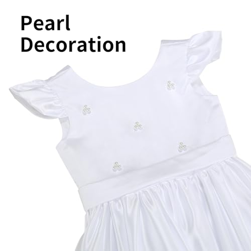 Flower Girl Dress Satin V-Back Flutter Sleeve Pageant Communion Bowknot for Wedding Birthday Guest Party Gown3