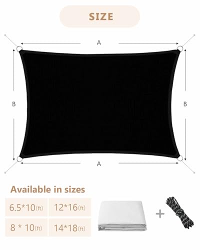 Voile d'ombrage imperméable noire anti-UV durable pour jardin et cour