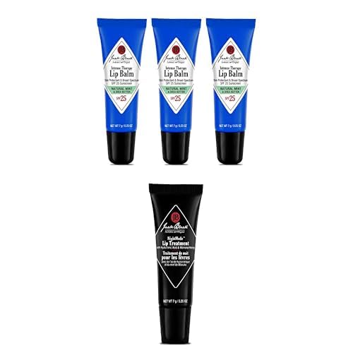 Jack Black Intense Therapy Lip Balm, 0.25-Oz., Pack of 3 – Natural Mint & Shea Butter, SPF 25 Sun Protection, Lip Moisturizer + Jack Black Night Mode Lip Treatment - Overnight Hydrating Lip Mask