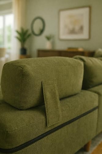 Image of Premium Boucle Fabric Sofa Cum Bed | Foldable Floor Sofa with Backrest | Convertible Single Bed | Space-Saving Furniture for Living Room & Bedroom,Olive Green