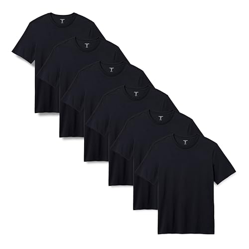 Amazon Essentials T-Shirt Ras-Du-Cou à Manches Courtes, Coupe Standard Homme, Lot de 6, Noir, L
