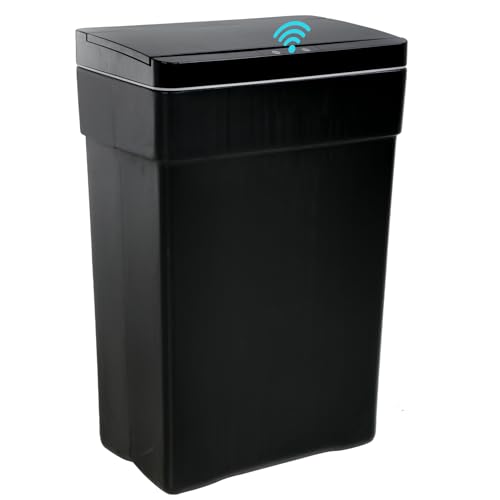 BLKMTY 13 Gallon Trash Can 50 Liter Kitchen Trash Can with Lid Plastic Garbage Can Automatic Garbage Bin Touchless Trash Bin for Office Bathroom Rubbish Can Auto Waste Bin Dustbin, Black