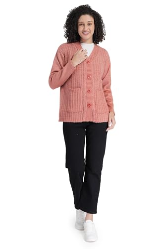 Image of MANRA Women's Woolen V-Neck Buttoned Full Sleeve Cardigan Self Design Soft Wool Fabric Winter Wear Pure Wool Sweater Fully Warm with Front Pockets Stylish Cardigan