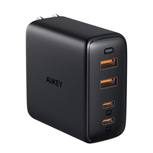 スマホ ノートパソコン 充電器 AUKEY オーキー Omnia Mix4 ブラック PA-B7 iPhone 12 / 12 Pro / 12 Pro Max /12 Mini 4ポート USB-C USB-A タイプC タイプA PD対応 急速充電 ノートPC2台充電 100W Android (ブラック)