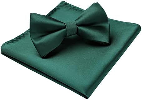 HISDERN Bow Tie for Men Solid Color Pre-tied Bow Tie Adjustable Tuxedo Two Layer Bow Tie and Pocket Square Set with Gift Box