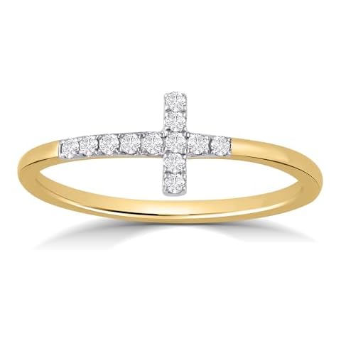 La Joya 1/10CT Certified Man Made Cross Diamond Bands for Women | Natural 10 KT Yellow Gold Anniversary Bands, Stackable Bands, and Diamond Wedding Rings for Women | Ring Size 6 Cover