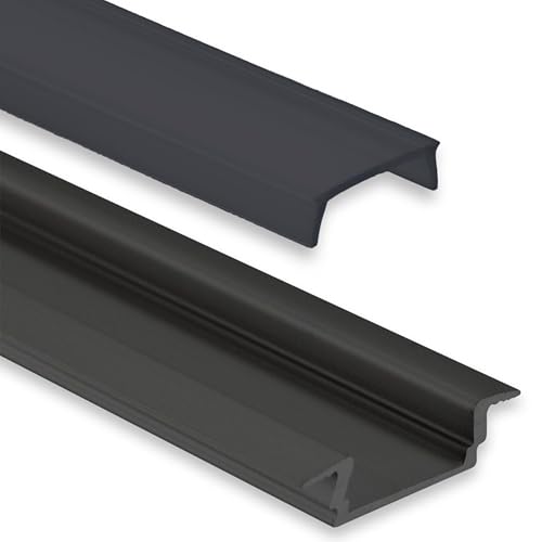 INNOVATE LED aluminium profiel 2 m voor LED-strips tot 12 mm breedte aluminium profiel inbouw indirecte verlichting profiel zwart inbouwprofiel incl. diffuser zwart
