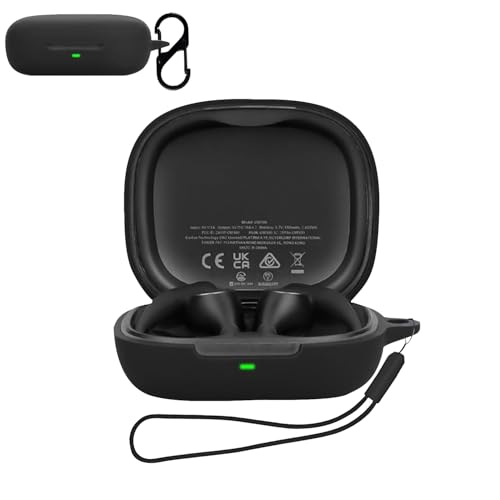 For EarFun OpenJump ケース カバー【HNWEIWEI】 (カラビナ付き+ストラップ付き ) シリコン収納ケース 便利 カラビナ付 旅行 軽量小型 装着充電可能 保護ケース 收納 ケース EarFun OpenJump カバー(ブラック)