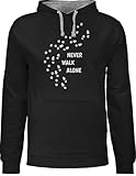 Pullover Herren Frauen Hoodie Kontrast zweifarbig - Geschenk für Hundebesitzer - Never walk alone Pfotenabdrücke - M - Schwarz/Grau meliert - klamotten mit hundepfoten damen hoody hund hundefan