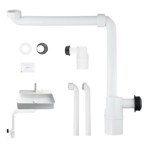 Raumsparsiphon 1 1/4 Zoll Raumsparsiphon für Waschtisch 360 Einstellbar Siphon Waschtisch mit Filtersieb für Waschbecken Spülbecken Küchen und Badezimmer Weiß