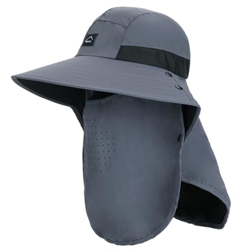Image of Rosoz Outdoor Sun Hat for Men Women, UPF50+ Protection Safari Cap Wide Brim Mesh Fishing Hat with Neck Flap Beach Garden