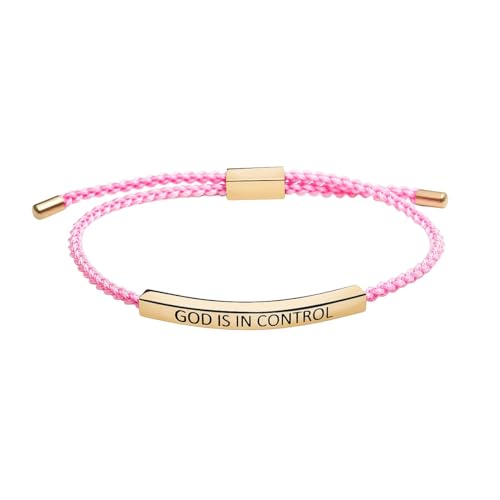 Pingyongchang God Is In Control Inspirational Bracelets for Women Men,Christian Faith Bracelets Handmade Letter Braided Adjustable Stainless Steel Bangle Christmas Birthday Gifts-B