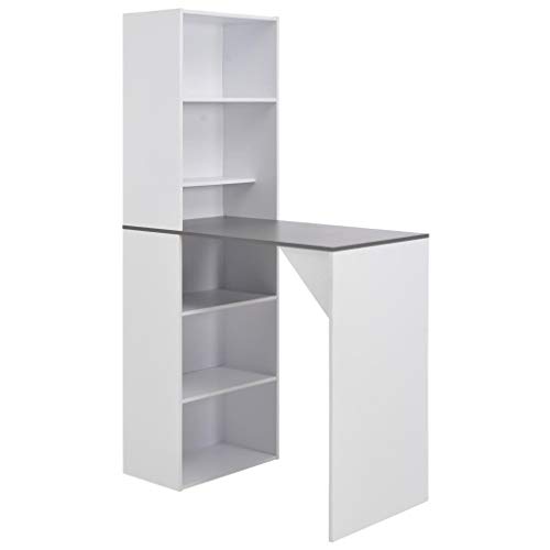 vidaXL Bartisch mit Schrank Bartresen Stehtisch Tisch Tresentisch Bistrotisch Küchentheke Esstisch Frühstückstisch Küchentisch Weiß 115x59x200cm
