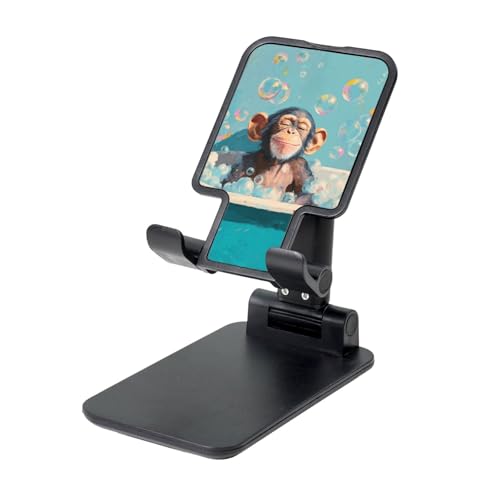Hayyett Humorous Monkey in Bubble-Filled Bathtub Foldable Cell Phone Stand Adjustable Angle Height Desktop Portable Cellphone Cradle Compatible with All Smartphone