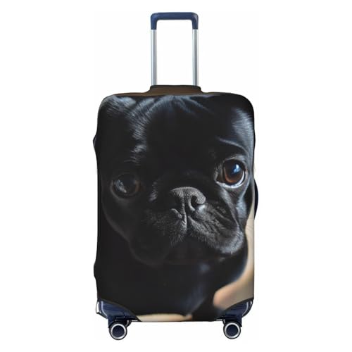 Black Pug Dog Puppy Luggage Cover for Suitcase Tsa Approved, Spandex Stretch Suitcase Protector Washable Baggage Covers Travel Luggage Sleeve Large Suit Case Cover Fit 18-32 Inch