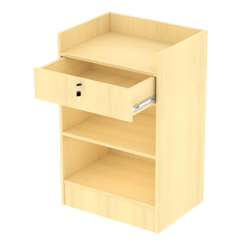 Image of 24 inchW * 18 inchD * 38 inchH - Cash Register Stand,Cash Wrap Checkout Desk Counter Stand with Drawer & 2 Tiers Storage for Church, Retail Store, Debate, Shopping Mall (Maple)